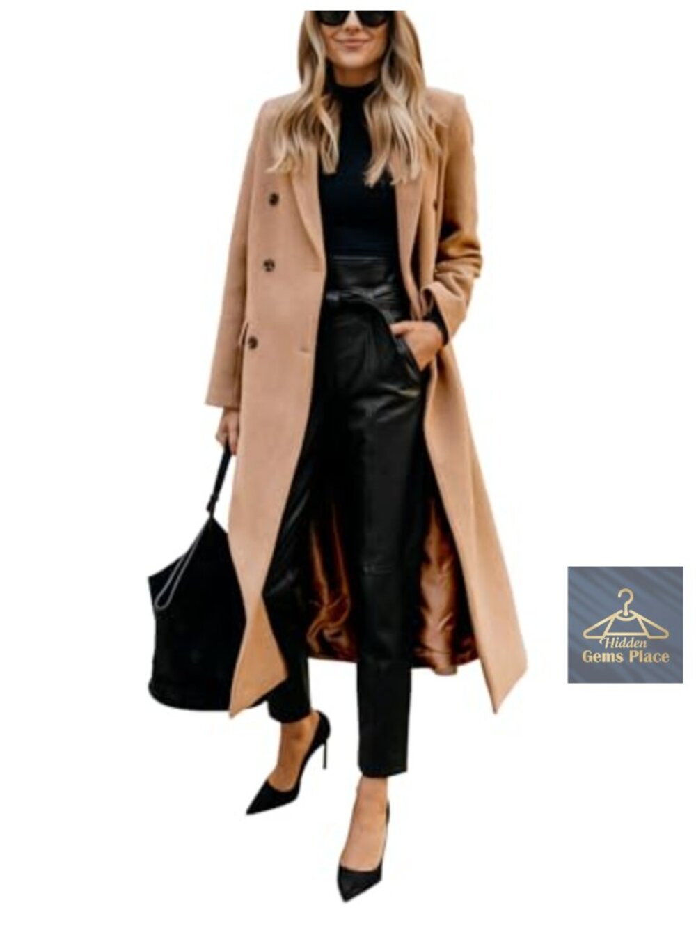 Women's Long Wool Peacoat Notch Lapel Double Breasted Winter Coat
